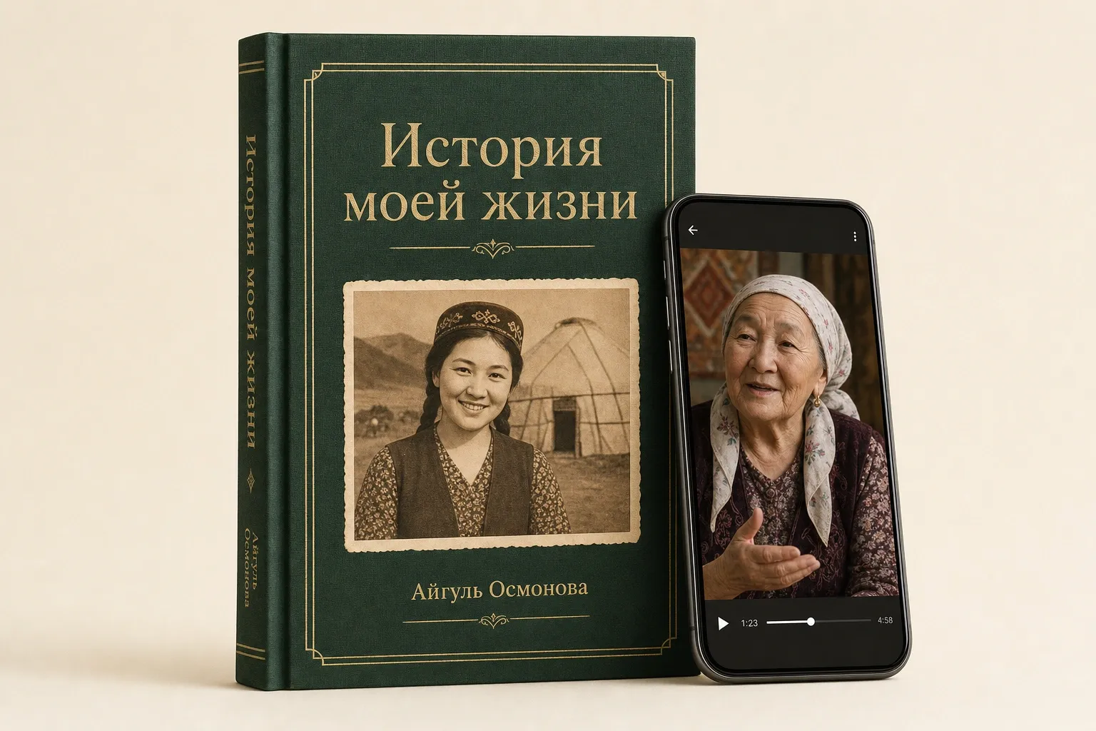 Үй-бүлөлүк сүрөтү, аңгемеси жана QR-коду бар ачык китеп