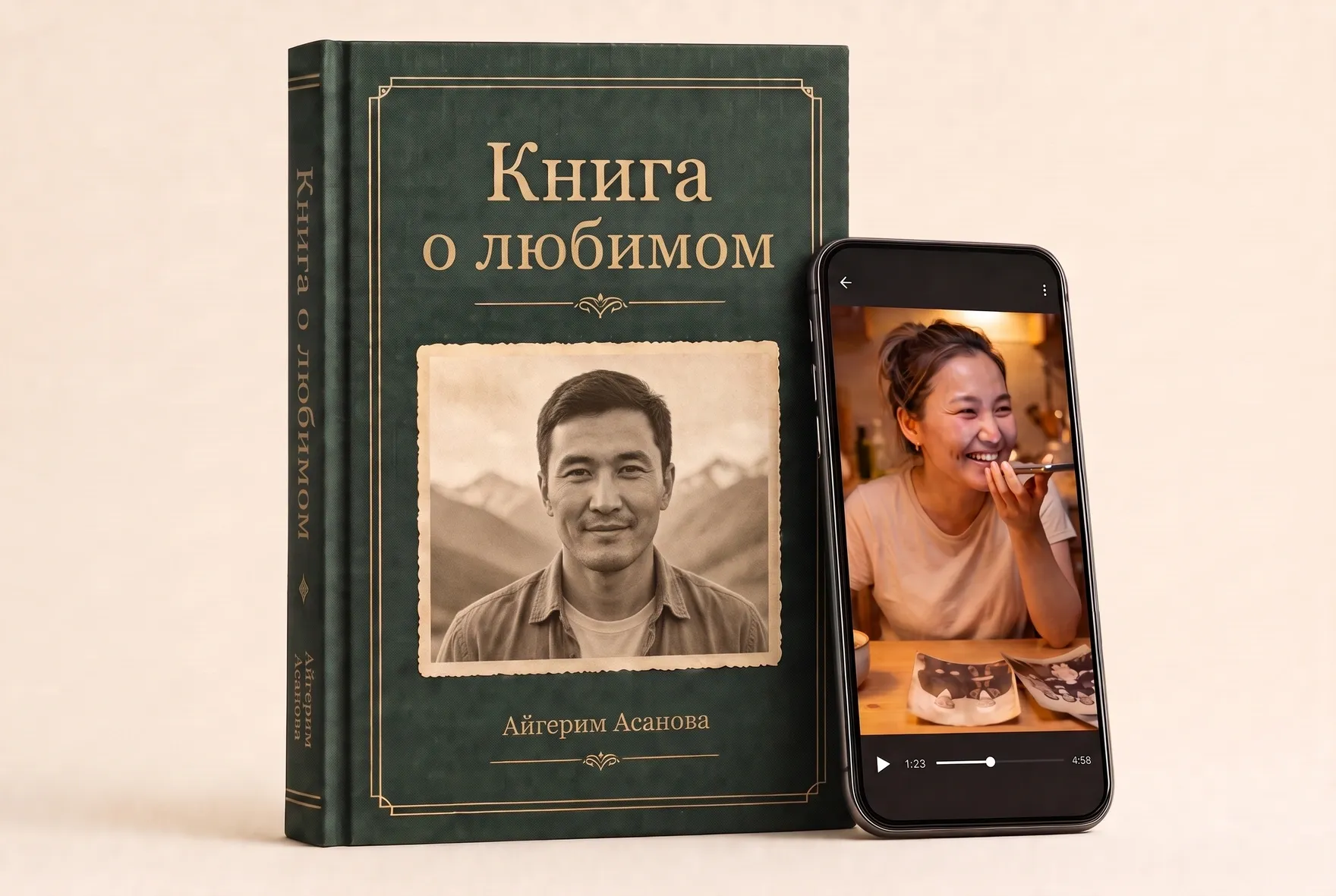 Үй-бүлөлүк сүрөтү, аңгемеси жана QR-коду бар ачык китеп